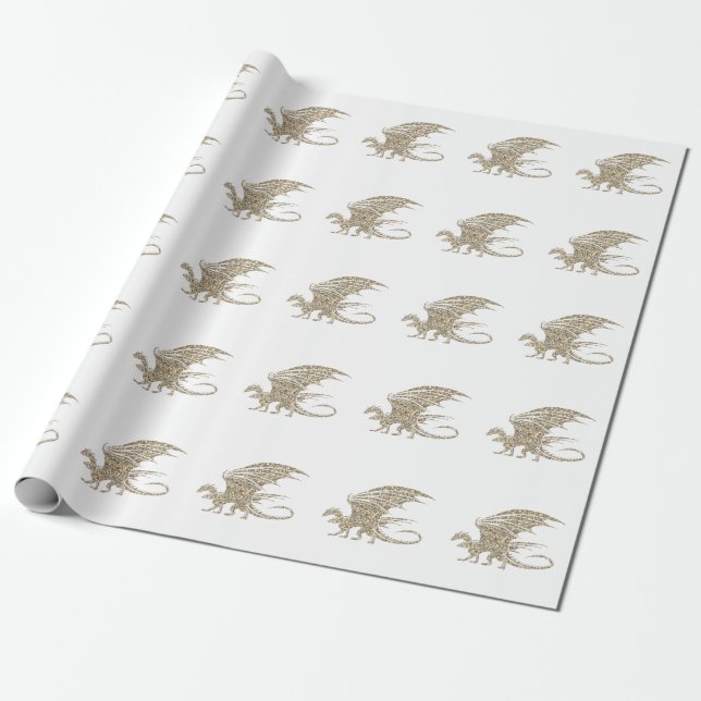 Papel De Presente Incrível Ouro Mosaico Dragon (Desenrolado)