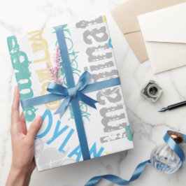 Papel De Presente Incrível Personalizado em Tons de Azul e Verde par