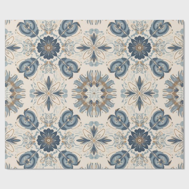 Papel De Presente Indigo Boho Floral Mandalas  (Aberto)