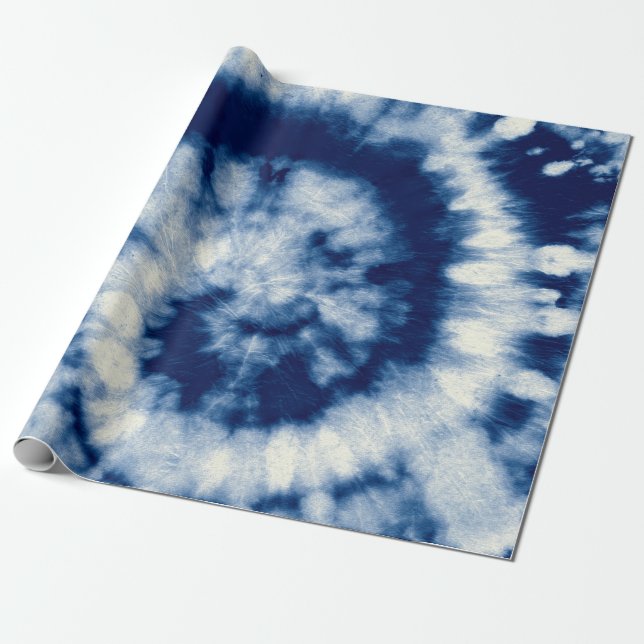 Papel De Presente Indigo Round. Bohemian Tie Dye. Blue Roll Psychede (Desenrolado)