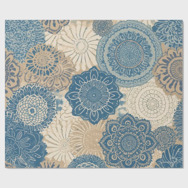 Papel De Presente Indigo Tan Boho Floral (Aberto)