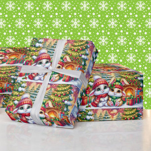 Papel de Presente Infantil Coelho de Natal Fofo