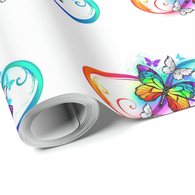 Papel De Presente Infinidade brilhante com borboleta arco-íris (Ponta do rolo)