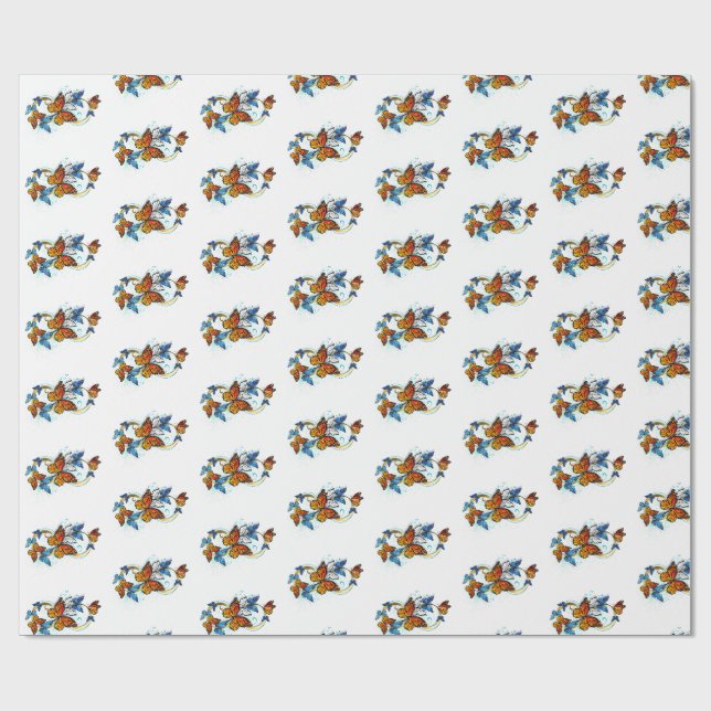 Papel De Presente Infinidade de Borboletas Monarca (Aberto)