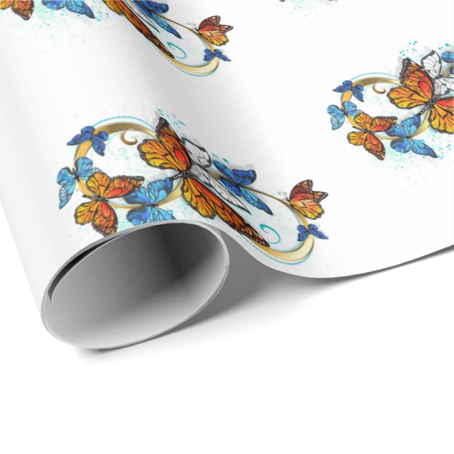 Papel De Presente Infinidade de Borboletas Monarca (Ponta do rolo)