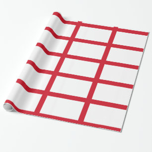 Papel De Presente Inglaterra White com linhas vermelhas
