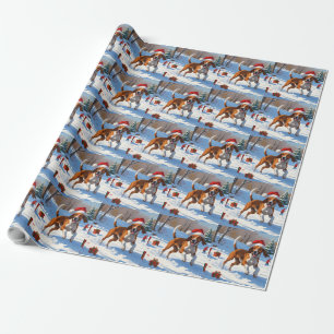 Papel De Presente Inglês Americano Foxhound Natal Festivo Neve