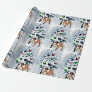 Papel De Presente Inglês Buldogue Christmas