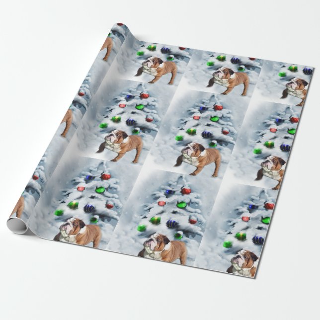 Papel De Presente Inglês Buldogue Christmas (Desenrolado)
