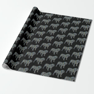 Papel De Presente Inglês Buldogue Silhouette Yellow & Black Grid