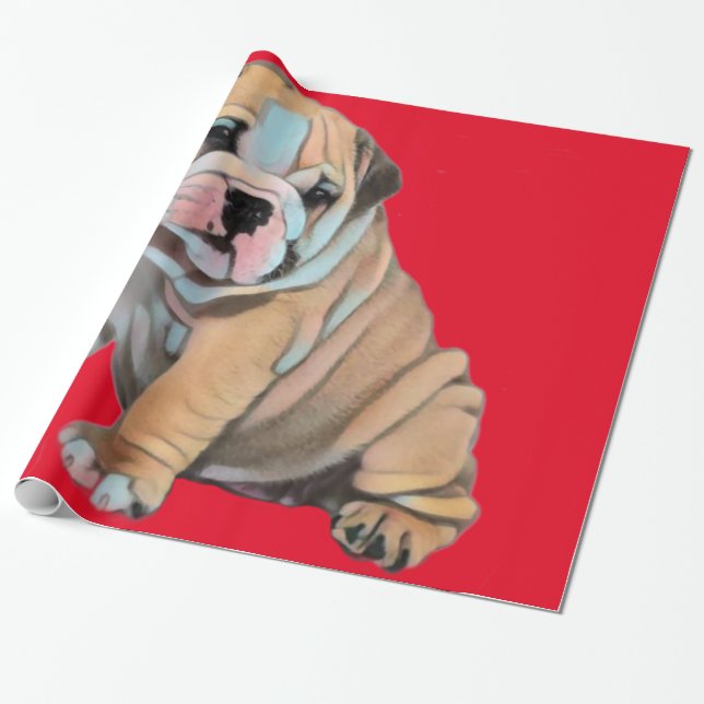 Papel De Presente Inglês - Buldogue Vermelho (Desenrolado)