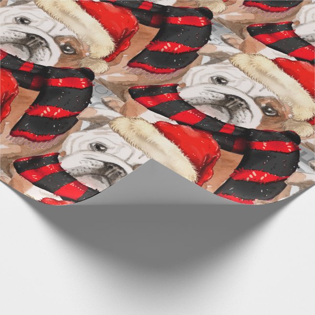 Papel De Presente Inglês Bulldog Padrão Natal (Ponta)