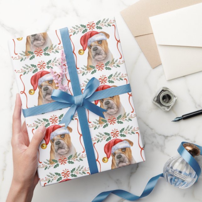 Papel De Presente Inglês Bulldog Patterno Christmas (Presentear)