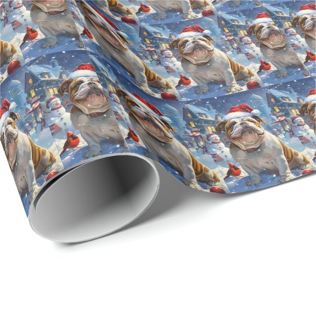 Papel De Presente Inglês Bulldog Winter Wonderland Natal Joy (Ponta do rolo)