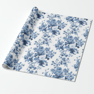 Papel De Presente Inglês Cottage Garden Floral Blue n White Patterno