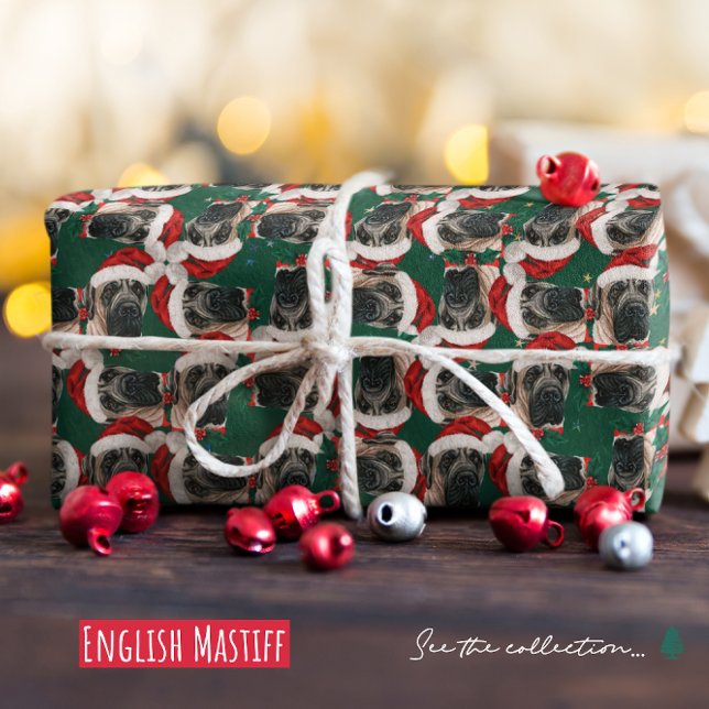 Papel De Presente Inglês engraçado Mastiff Padrão de Natal (Criador carregado)