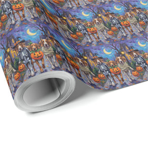 Papel De Presente Inglês Foxhound Dogs Trick or Tratating Halloween
