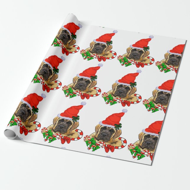 Papel De Presente Inglês Mastiff Natal (Desenrolado)