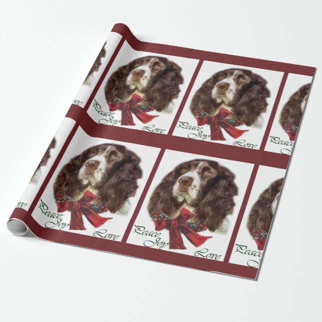Papel De Presente Inglês Springer Spaniel Natal (Desenrolado)