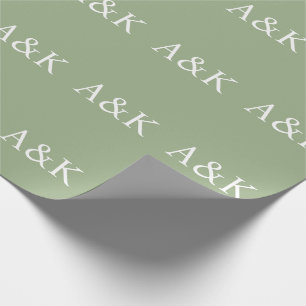 Papel De Presente Iniciais Personalizadas no Casamento Verde Sage