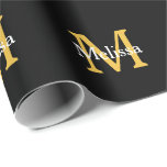Papel De Presente Inicial Monograma Nome Dourado Branco Preto Person<br><div class="desc">Criado com modelos de texto para inicial monogramada e nome que você pode personalizar! Você também pode alterar as cores conforme desejar. Ótimo para aniversários,  casamentos,  chá de noiva,  formaturas,  chá de bebê e muito mais!</div>