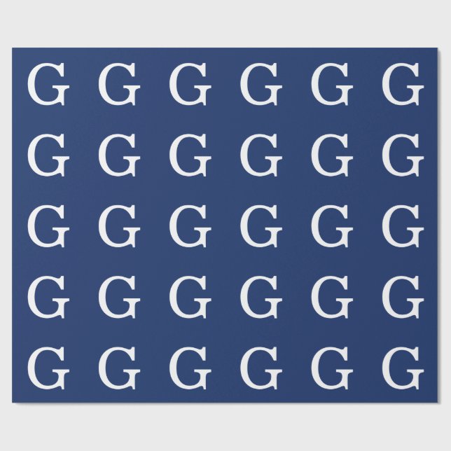Papel De Presente Initial Letter Monogram Blue White Plain Simple (Aberto)