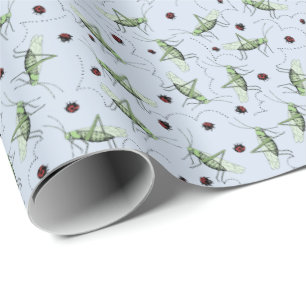 Papel De Presente Inseto Gafanhoto Bonanza Verde Pastel Azul