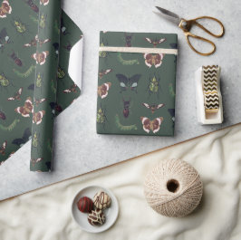 Papel De Presente Insetos Antigos Aniversário de Menino Verde