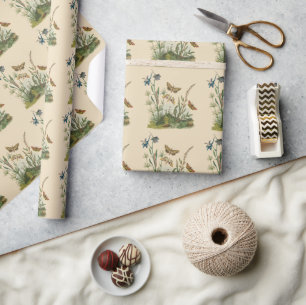 Papel De Presente Insetos de Jardim Antigos, Borboletas, Lagartas