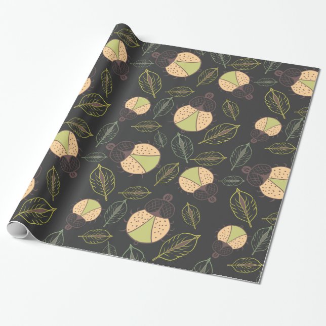 Papel De Presente Insetos e folhas em forma de permuta (Desenrolado)