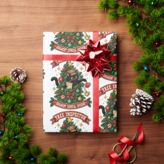 Papel De Presente Inspetor de Árvore de Natal de Gato Preto Engraçad