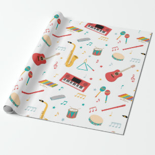 Papel De Presente Instrumentos Musicais Tema Musical Padrão