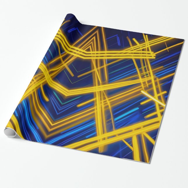 Papel De Presente Intense Neon Light Trails Chaotic Digital Tech (Desenrolado)