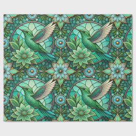 Papel De Presente Intricate green and teal stained glass-style 