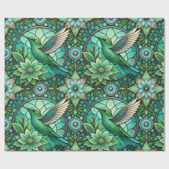 Papel De Presente Intricate green and teal stained glass-style  (Aberto)