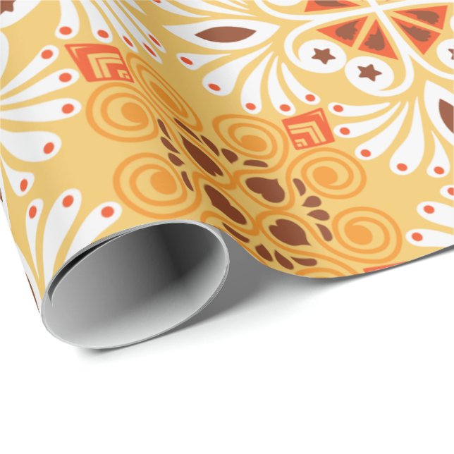 Papel De Presente Intricate orange and brown geometric pattern (Ponta do rolo)