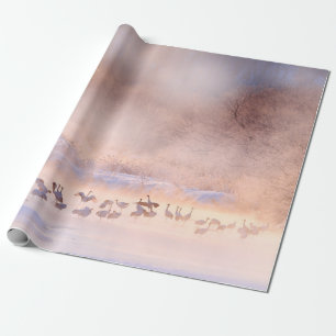 Papel De Presente Inverno do Japão. Cena de vida selvagem, natureza