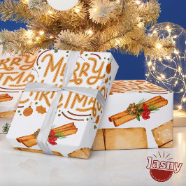 Papel De Presente Inverno Nostálgico Canela Pinheiro Natal