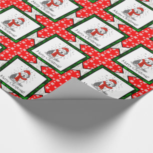 Papel De Presente Inverno (Vermelho) Antiga Cinza Inglesa Sheepdog 1
