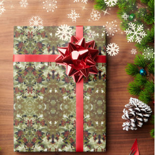 Papel De Presente Inverno vitoriano galhos de baga holada padrão de