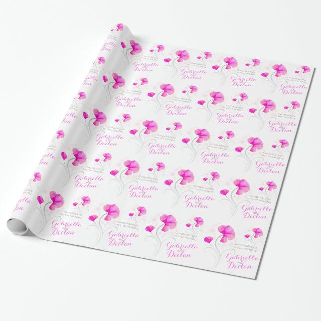 Papel De Presente Invólucro de cinza rosa de flor silvestre (Desenrolado)