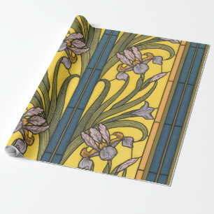 Papel De Presente Iris Flower Art Nouveau Padrão De Vidro Obtido