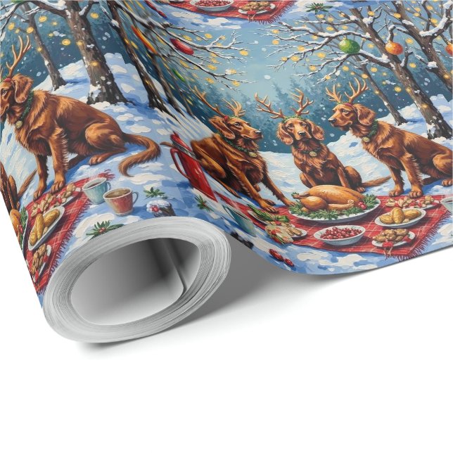 Papel De Presente Irish Red Setter Christmas Forest Feast Holiday (Ponta do rolo)