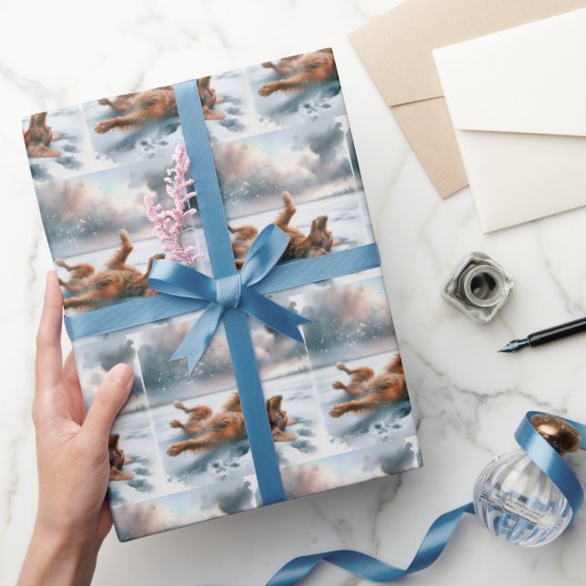 Papel De Presente Irish Setter Rolling In Snow (Presentear)