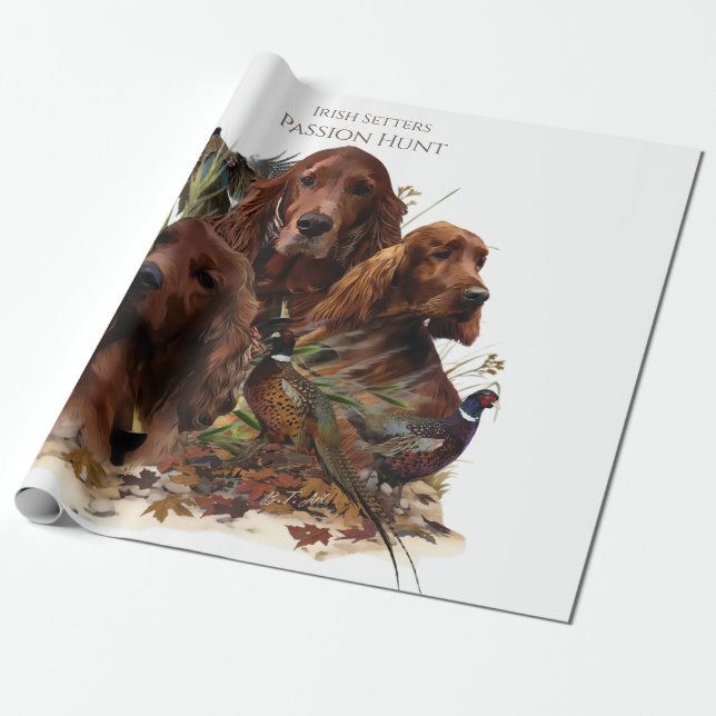 Papel De Presente Irish Setters com Faasants - Caça à Paixão (Desenrolado)