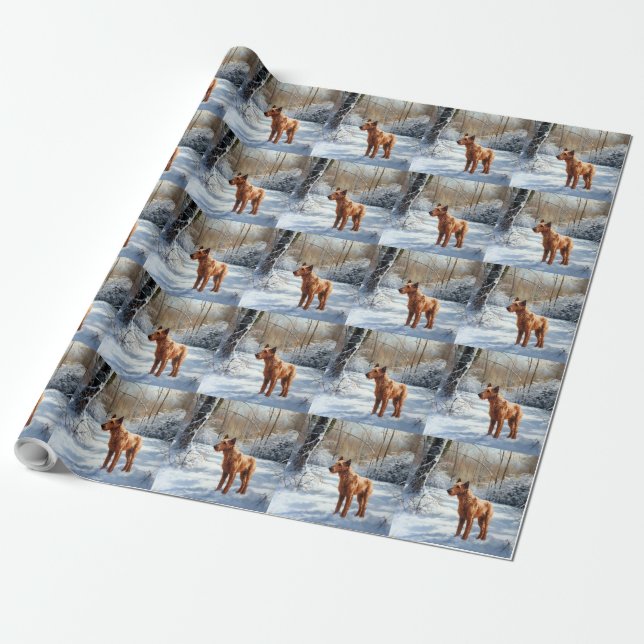 Papel De Presente Irish Terrier Deixe Nevar Natal (Desenrolado)