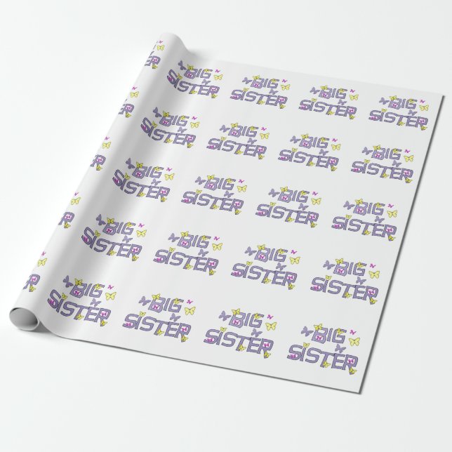 Papel De Presente Irmã mais velha, com borboletas, envoltório de (Desenrolado)
