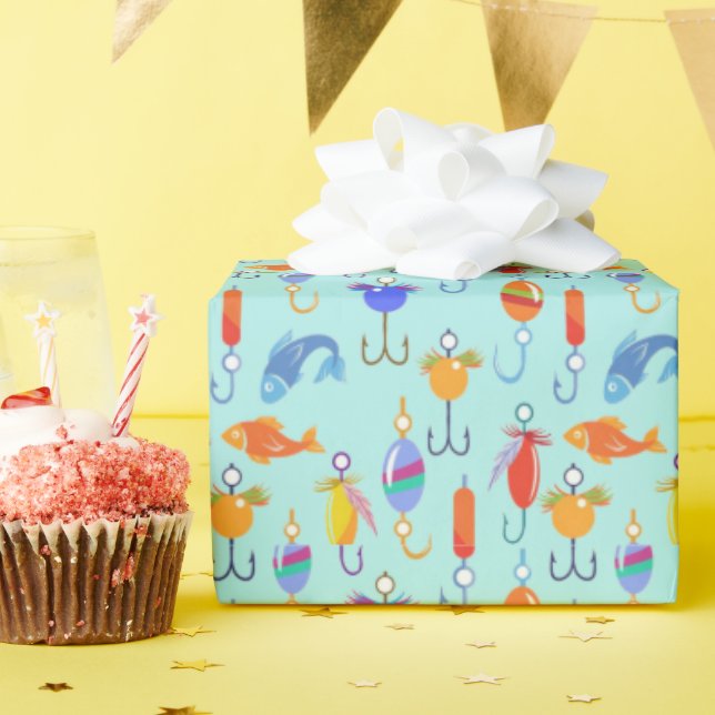 Papel De Presente Isca de anzol de pesca padrão de pesca (Festa de aniversário)