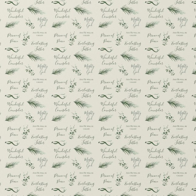 Papel De Presente Isiah 9:6 | Pine Sage Faith Natal (Elegant modern Christmas greenery. Wonderful Counselor Bible scripture green and cream.)
