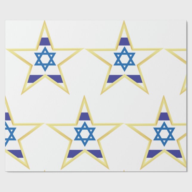 Papel De Presente Israeli Flag Star of David Gold Trimmed (Aberto)